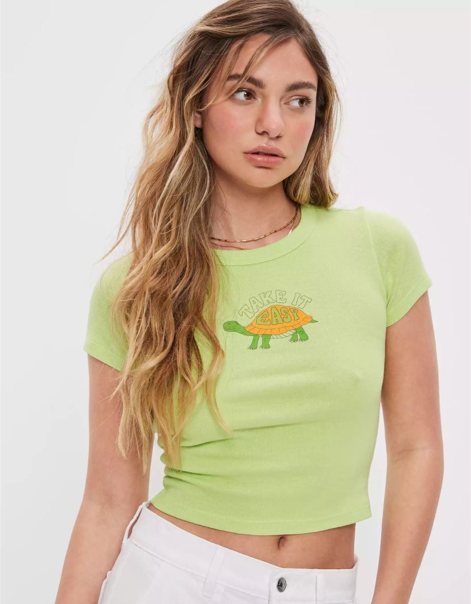 T Shirts American Eagle AE Hey Baby Tee Vert Clair Femme | GHJ-62136445